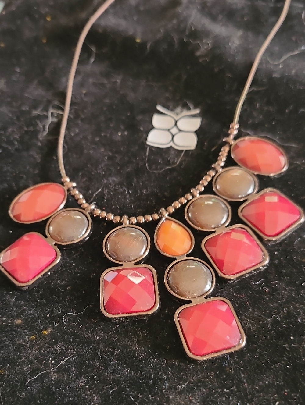 Christopher & Banks Pink and Gray Drop Statement Necklace